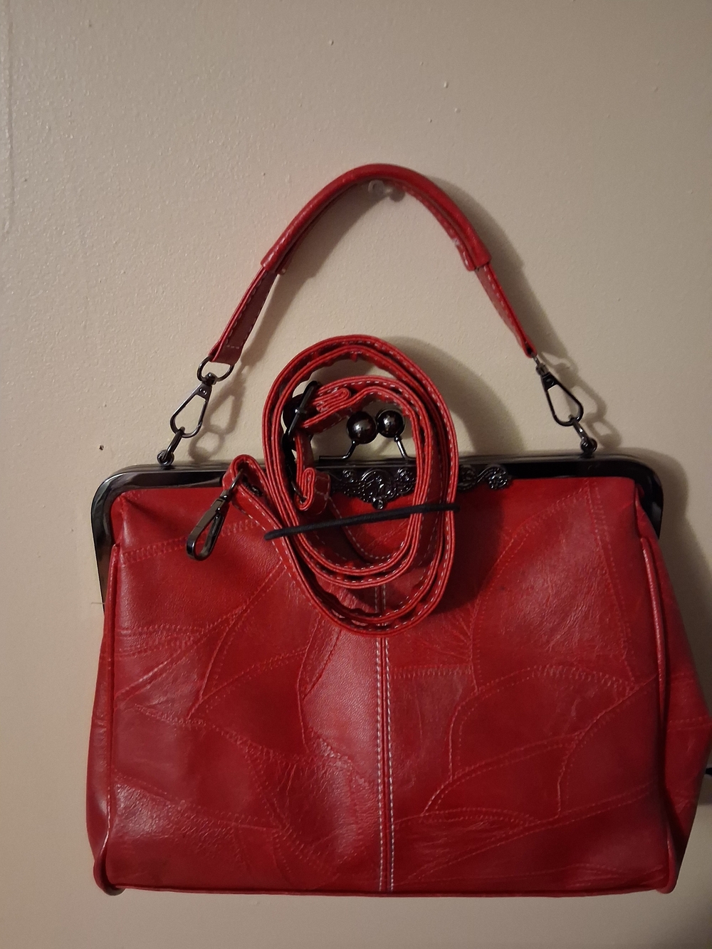 Structured Red Frame Satchel with Detachable Strap
